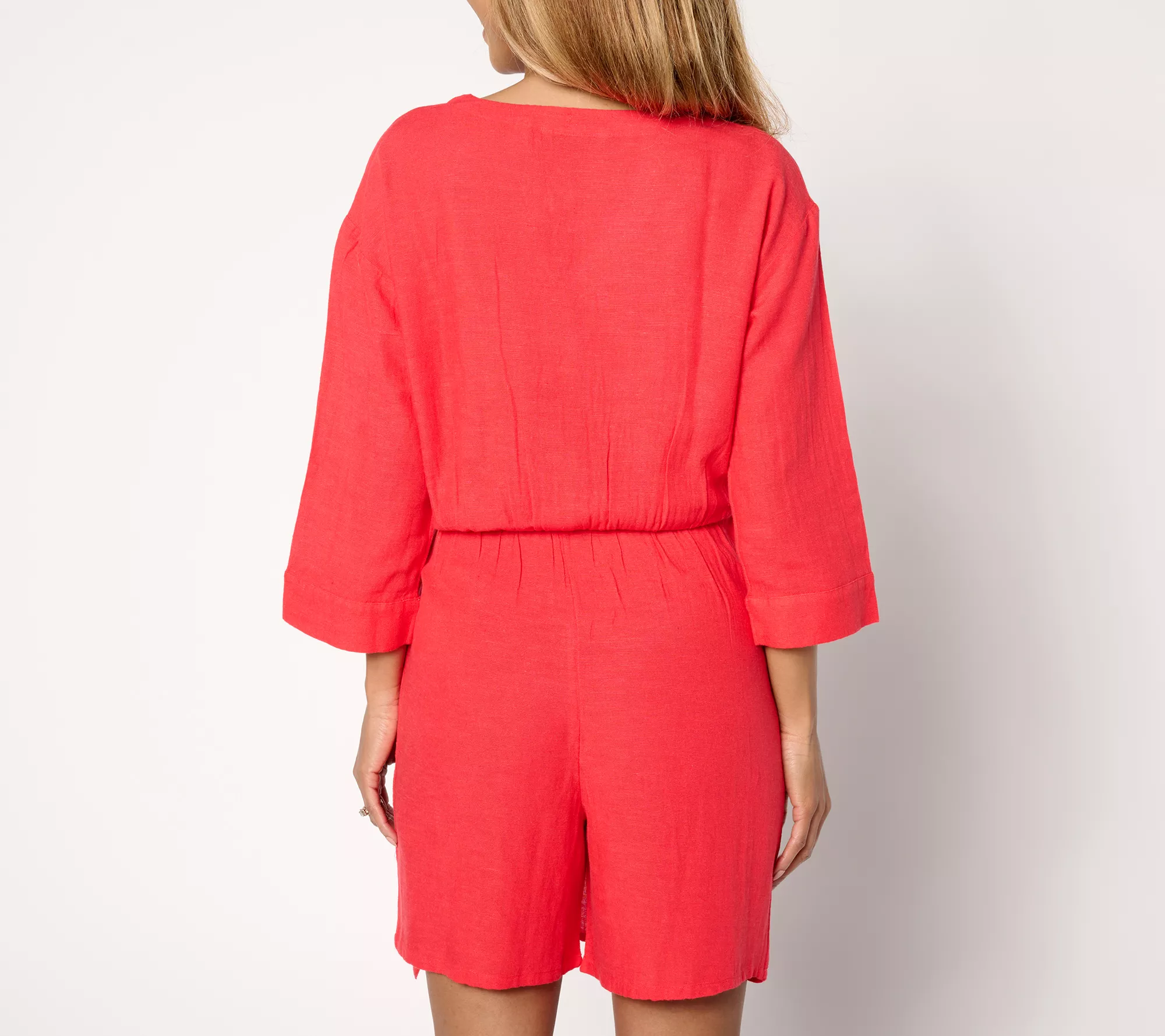 "As Is" AnyBody Regular Y-Neck Drop Shoulder Wrap Romper