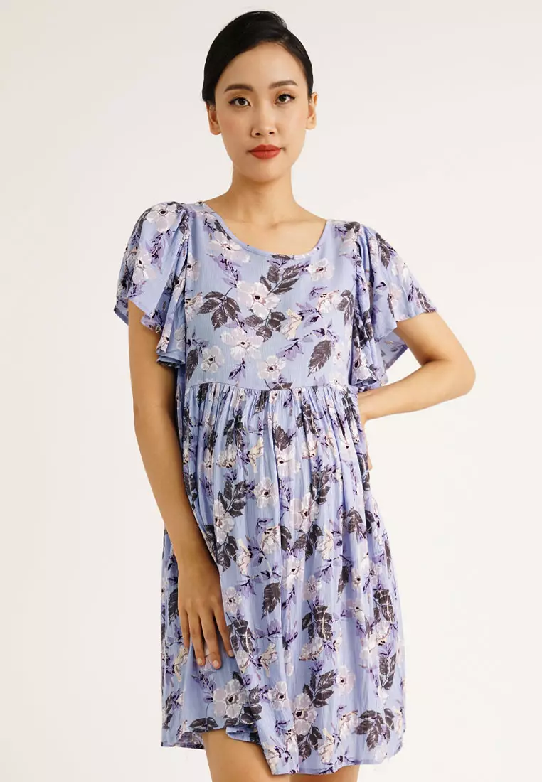 9months Maternity Light Blue Maternity Flutter Sleeves Dress