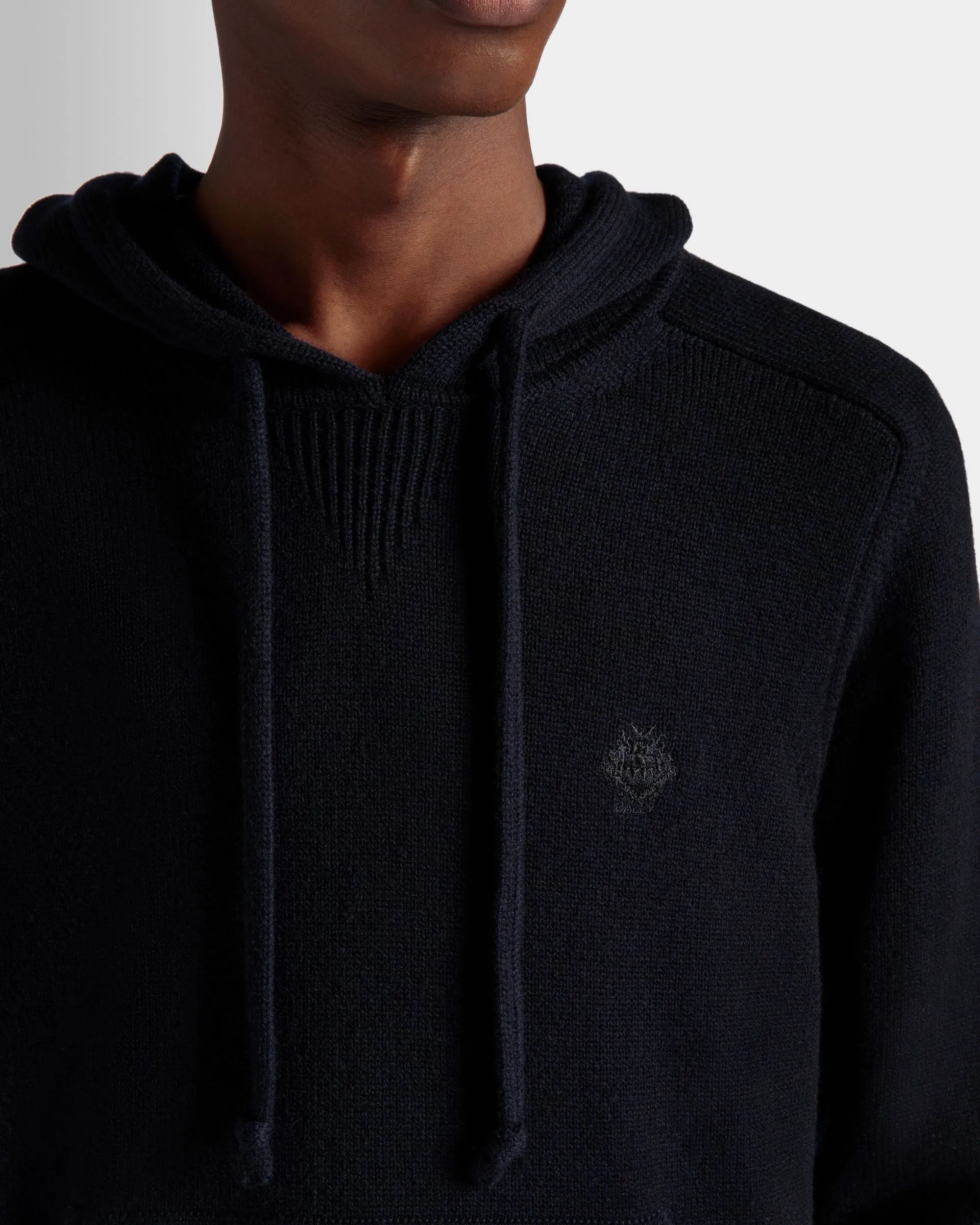 Adrien Brody Travel Collection Hoodie In Navy Blue Wool Blend 