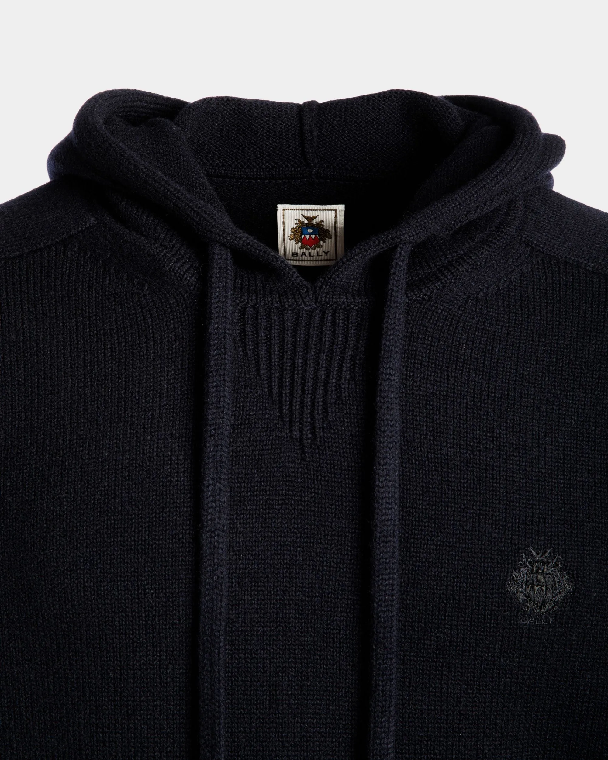 Adrien Brody Travel Collection Hoodie In Navy Blue Wool Blend 