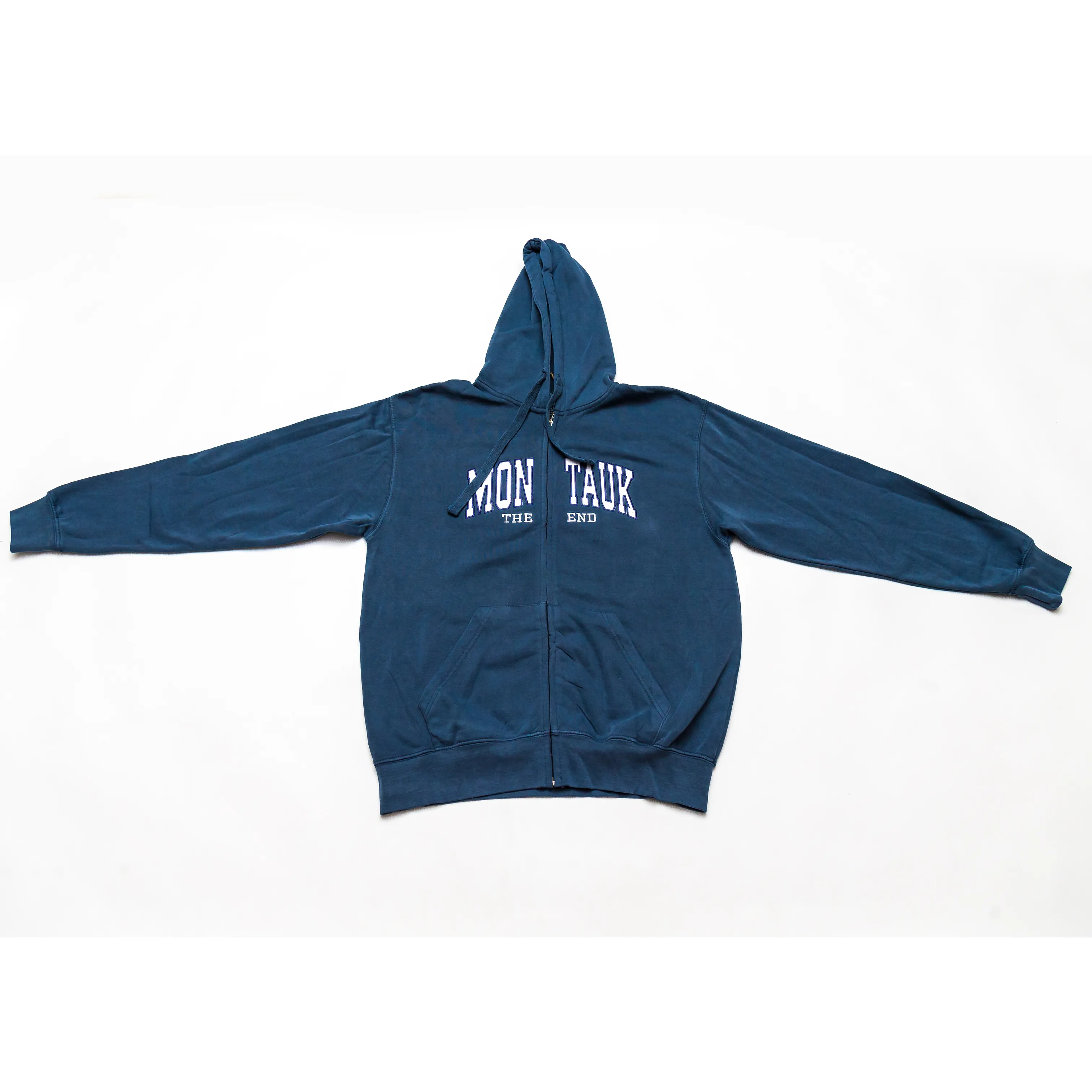 Adult Montauk The End Embroidered Traditional Zip-Up Hoodie in Dark Blue