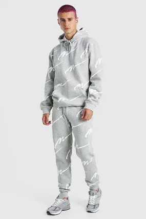 All Over MAN Printed Hooded Tracksuit | boohooMAN UK