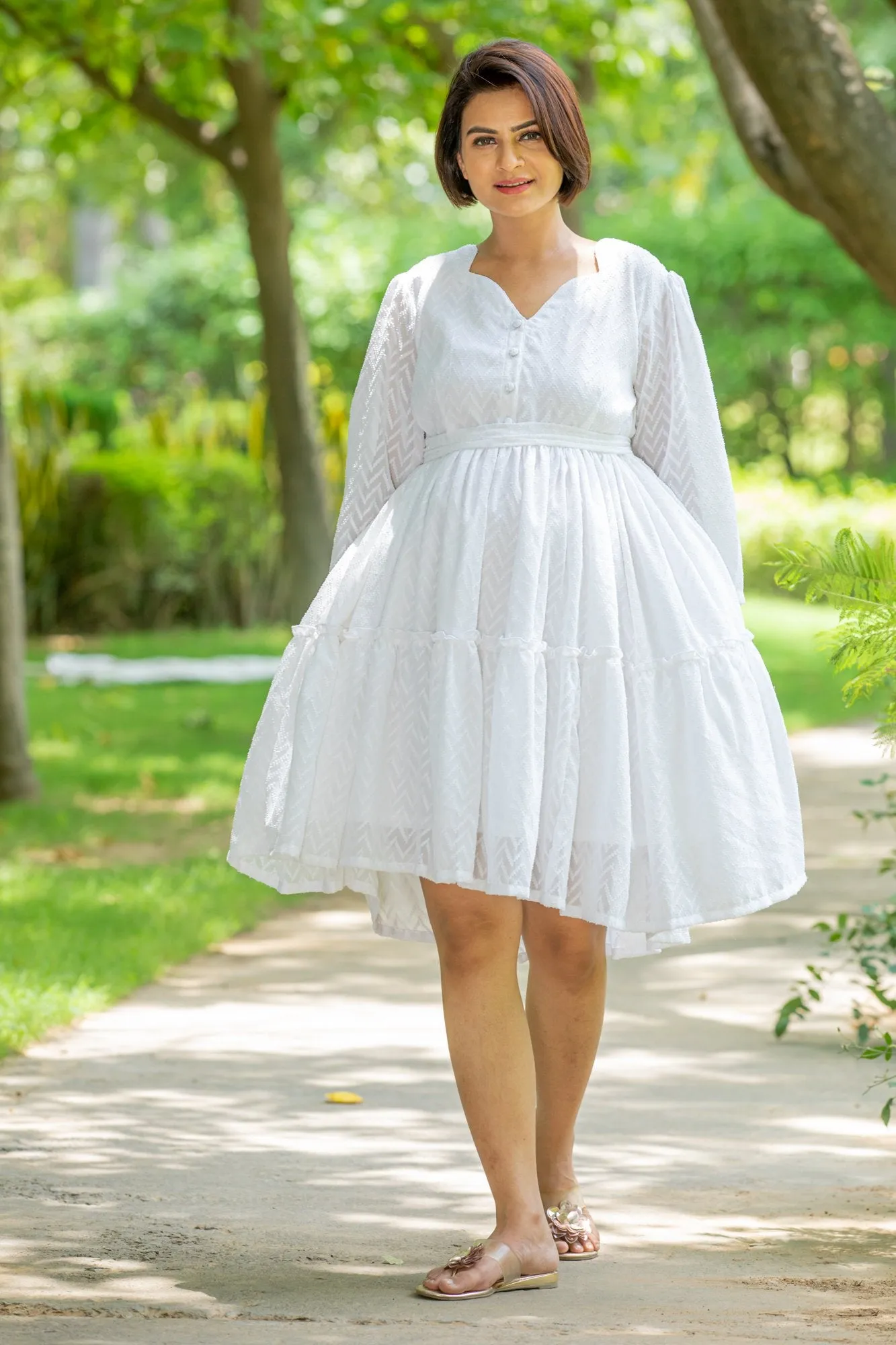 Angelic White Sweetheart Maternity & Nursing Flair Dress