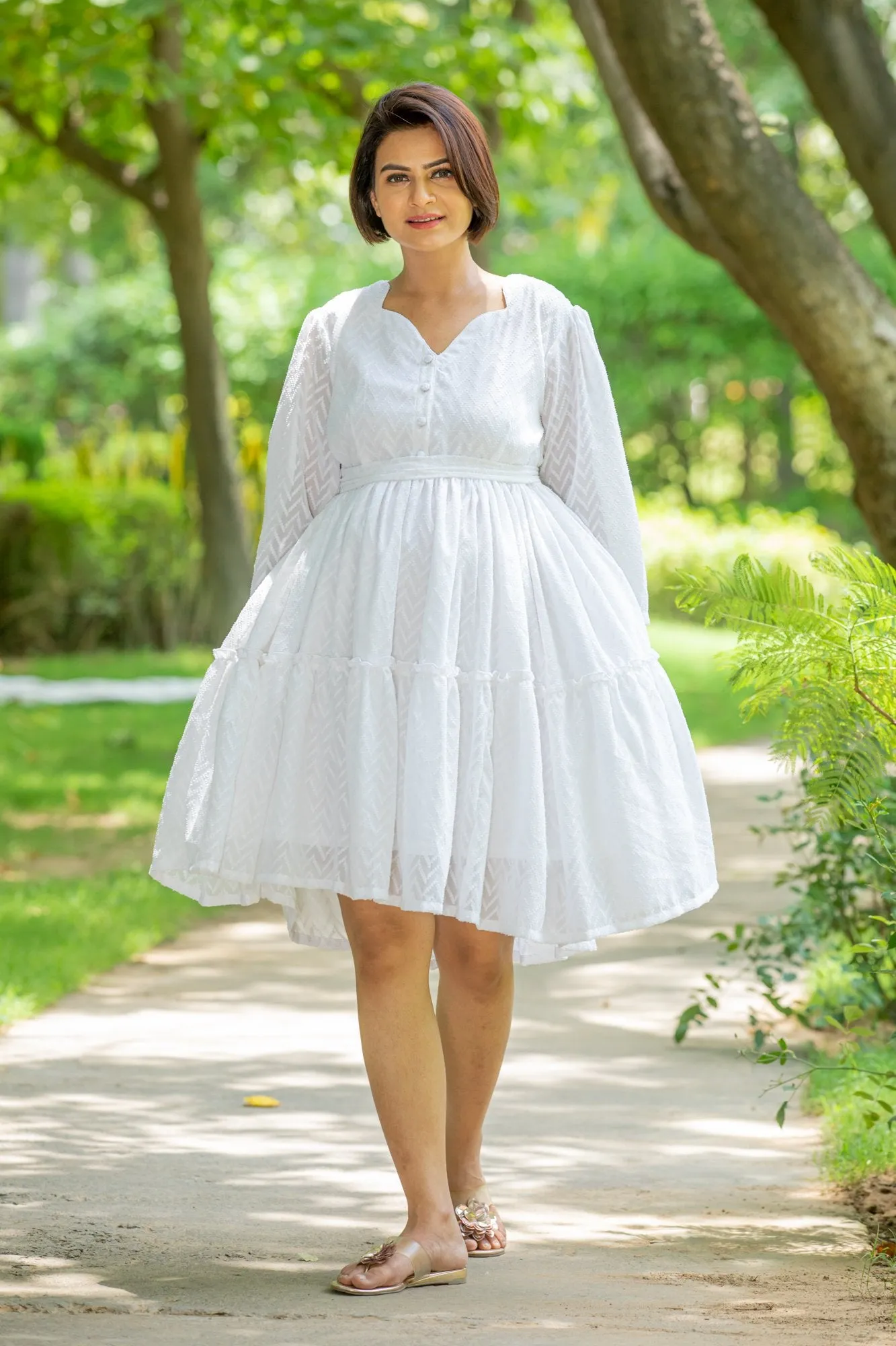 Angelic White Sweetheart Maternity & Nursing Flair Dress