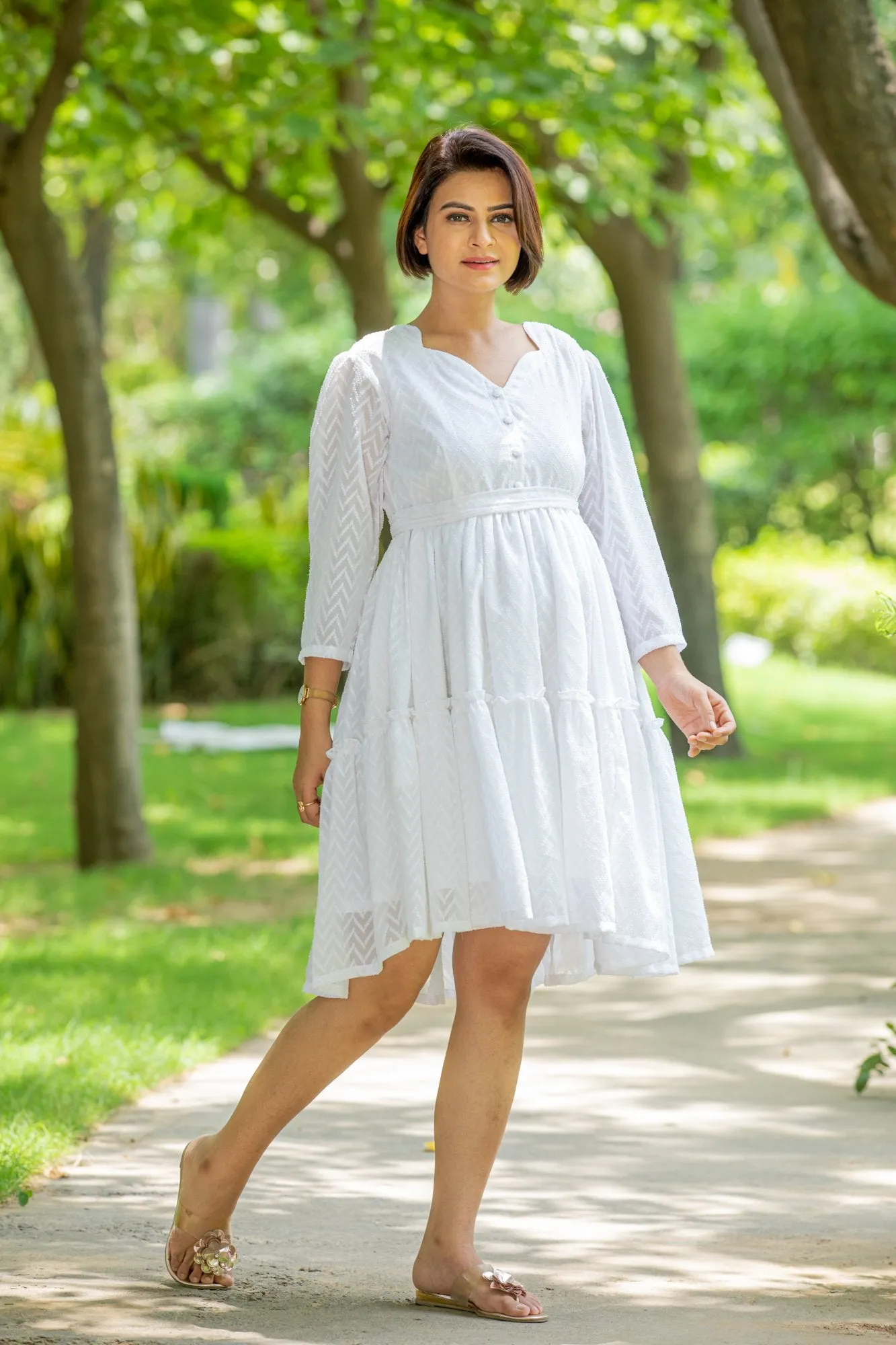 Angelic White Sweetheart Maternity & Nursing Flair Dress