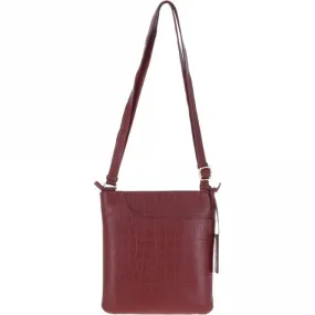 Ashwood Curve  Zip Top Leather Cross Body Bag Burgundy/Croc: CURVE