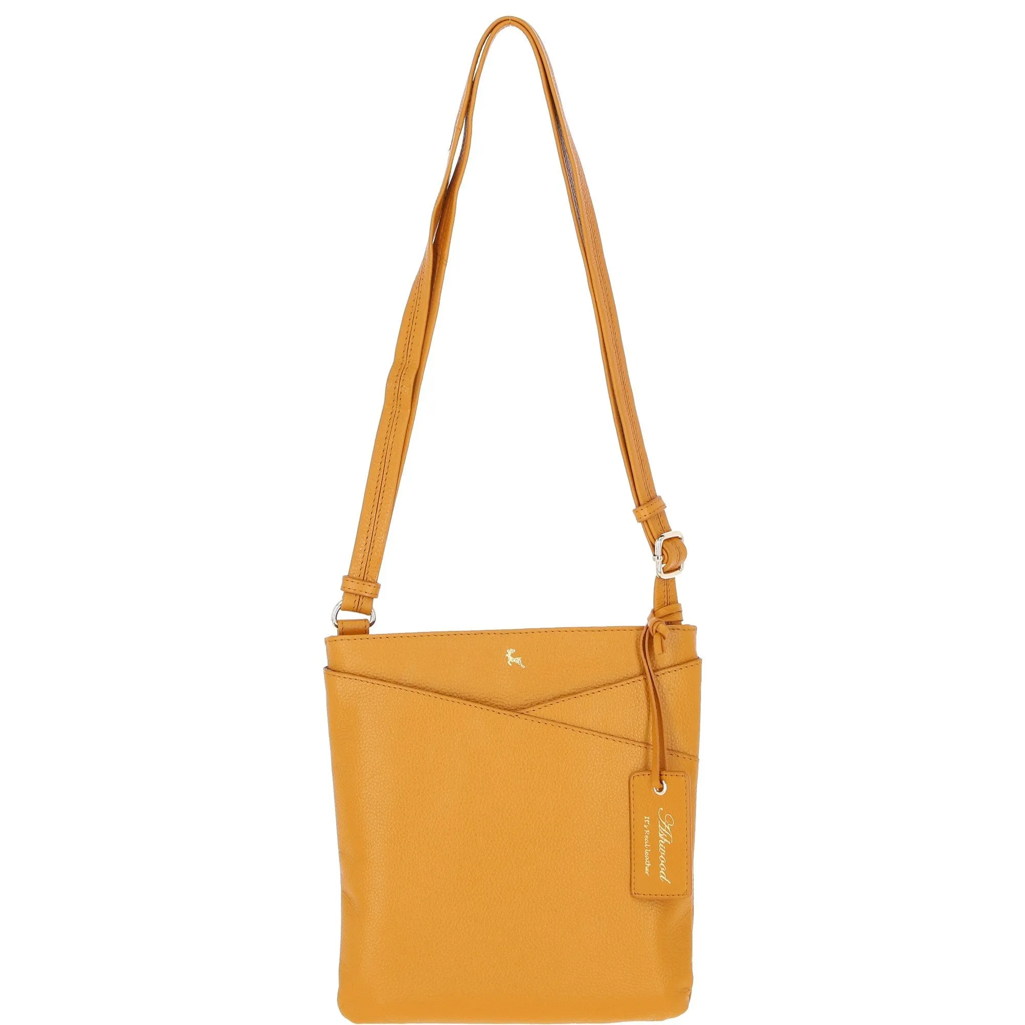 Ashwood Curve  Zip Top Leather Cross Body Bag Mustard: 64640/curve