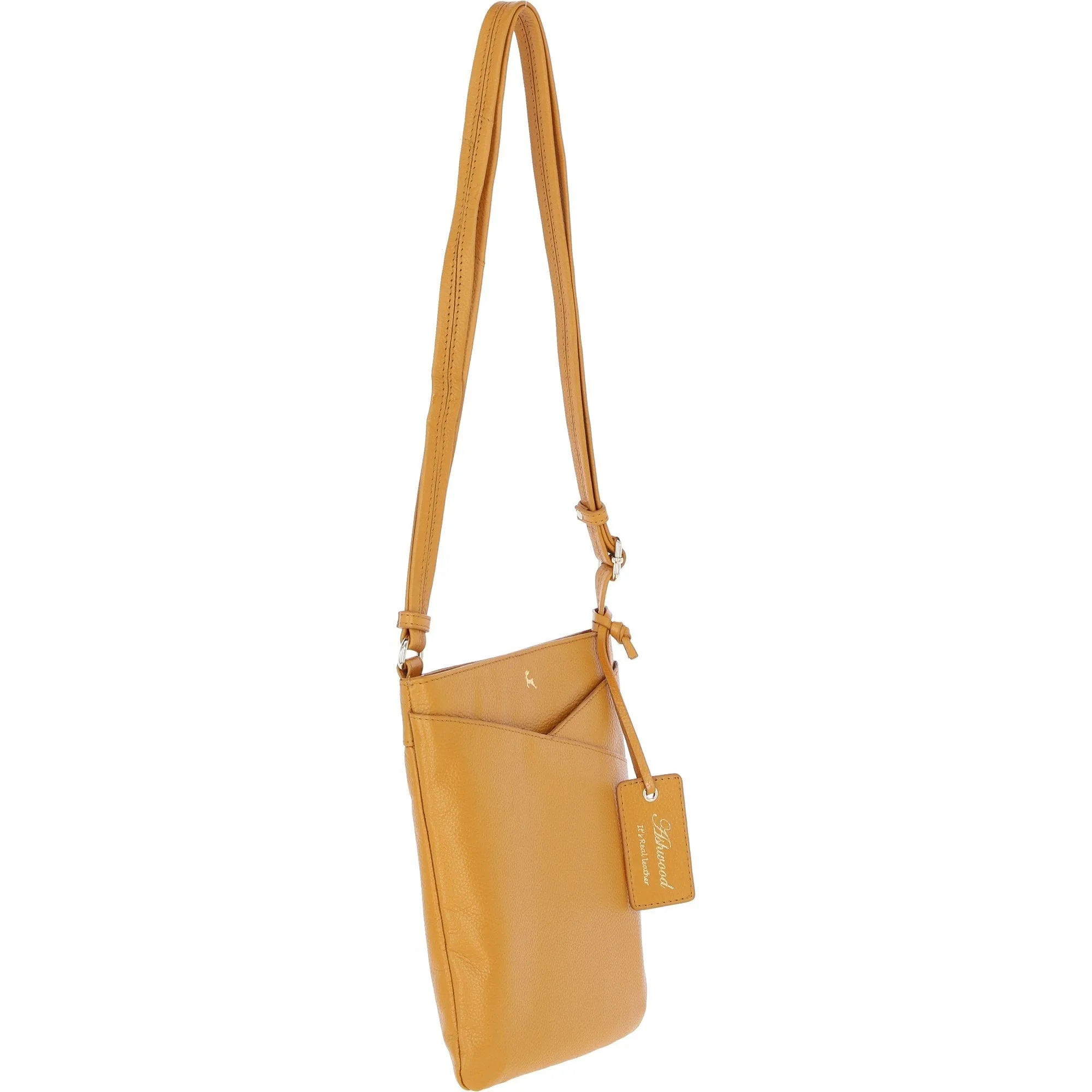 Ashwood Curve  Zip Top Leather Cross Body Bag Mustard: 64640/curve