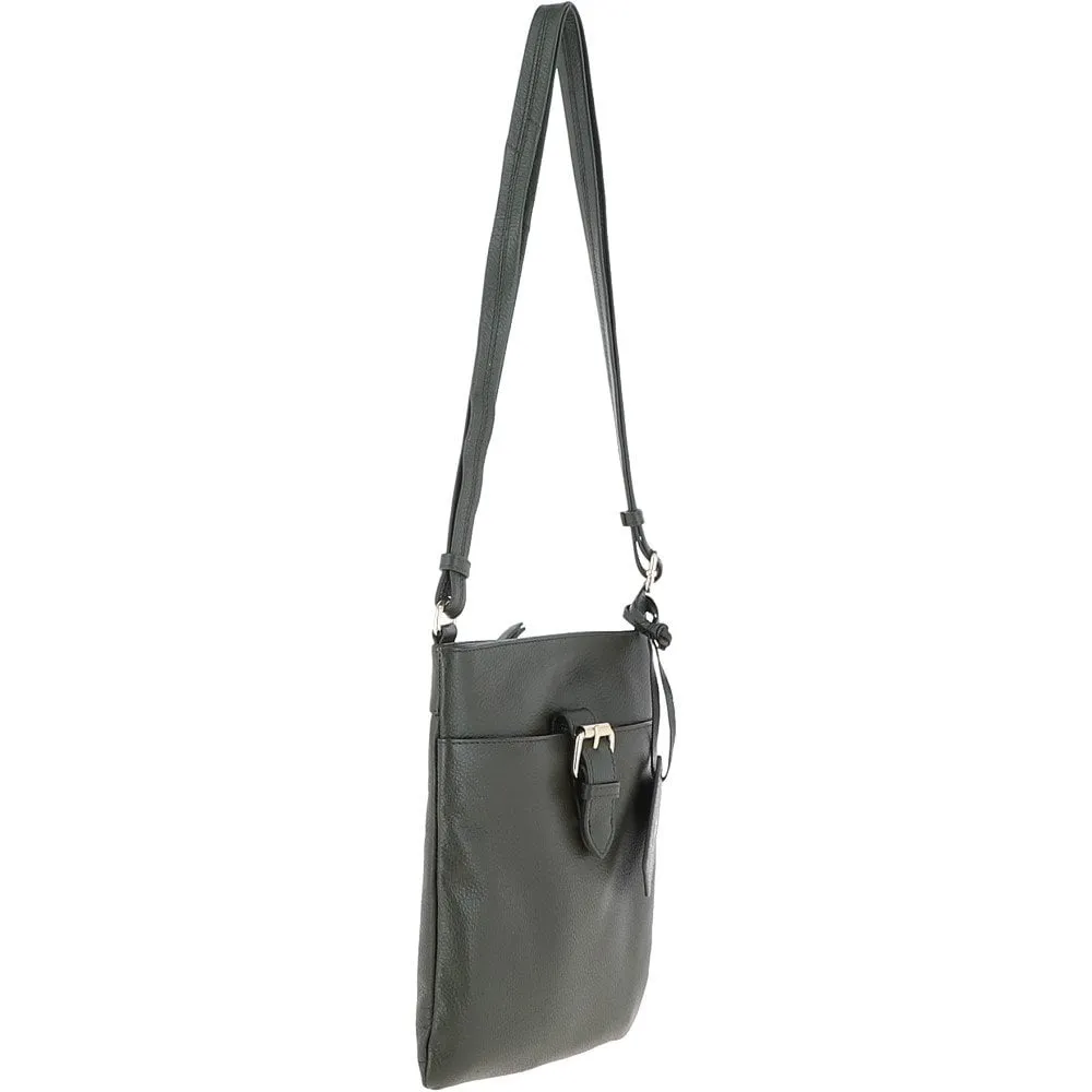 Ashwood Zip Top Leather Cross Body Bag Green: SB Buckle