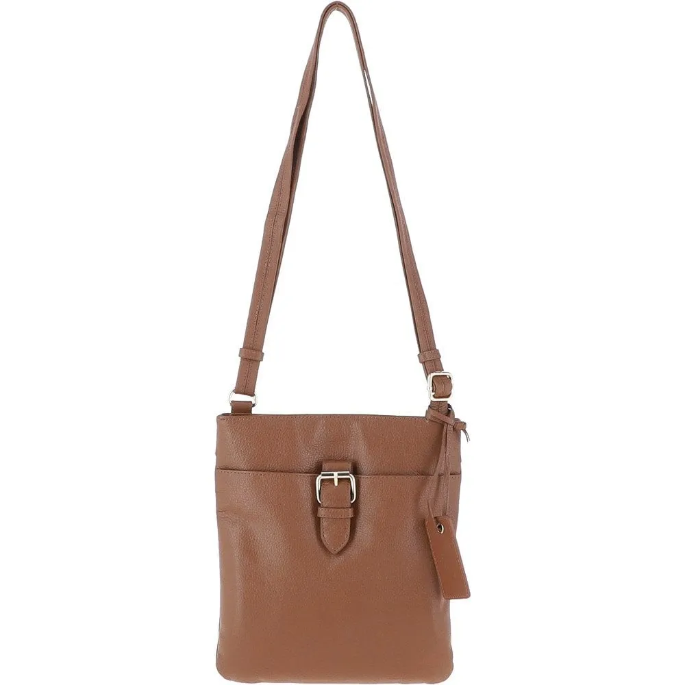 Ashwood Zip Top Leather Cross Body Bag Tan: SB Buckle