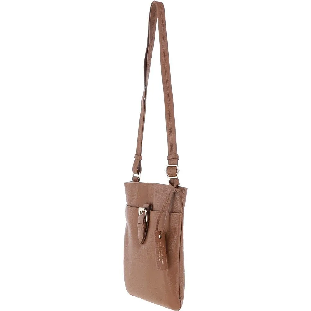 Ashwood Zip Top Leather Cross Body Bag Tan: SB Buckle