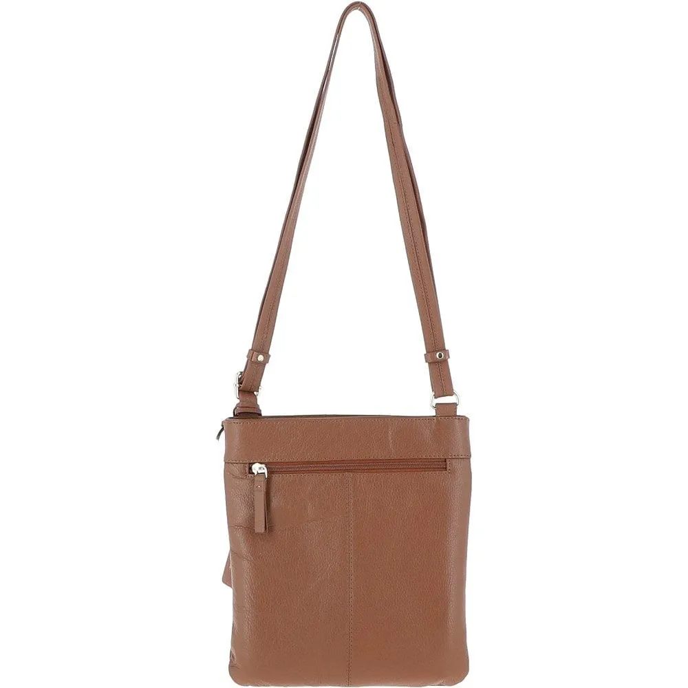 Ashwood Zip Top Leather Cross Body Bag Tan: SB Buckle