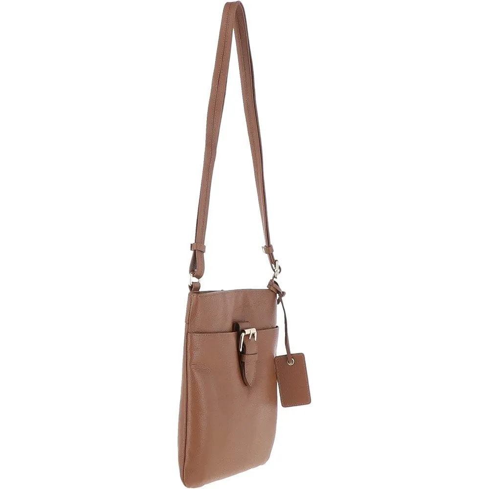 Ashwood Zip Top Leather Cross Body Bag Tan: SB Buckle