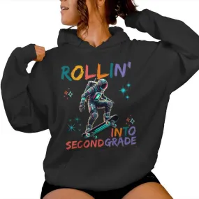 Astronaut Rolling Into Second 2Nd Grade Space Back To School Women Hoodie