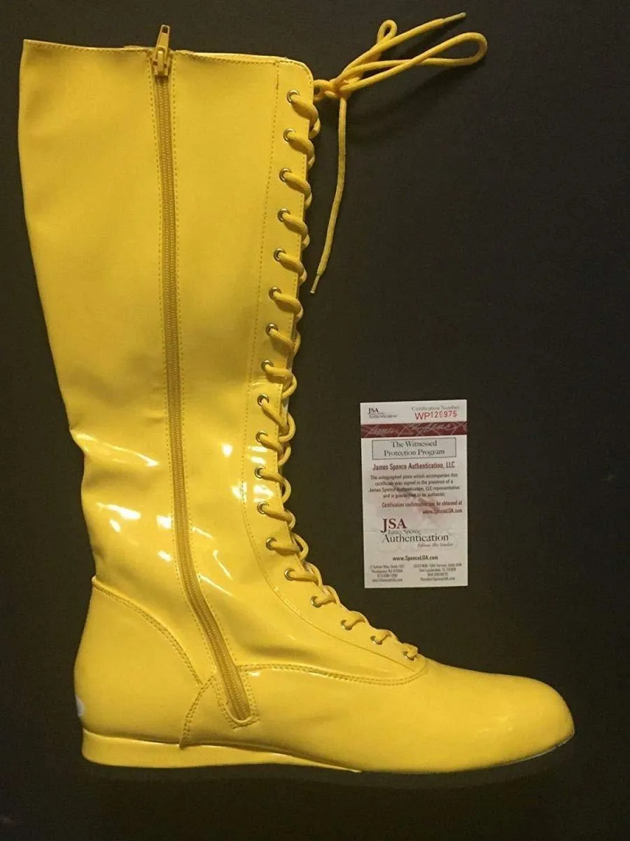 Autographed/Signed Hulk Hogan Yellow WWE Wrestling Boot/Shoe JSA COA