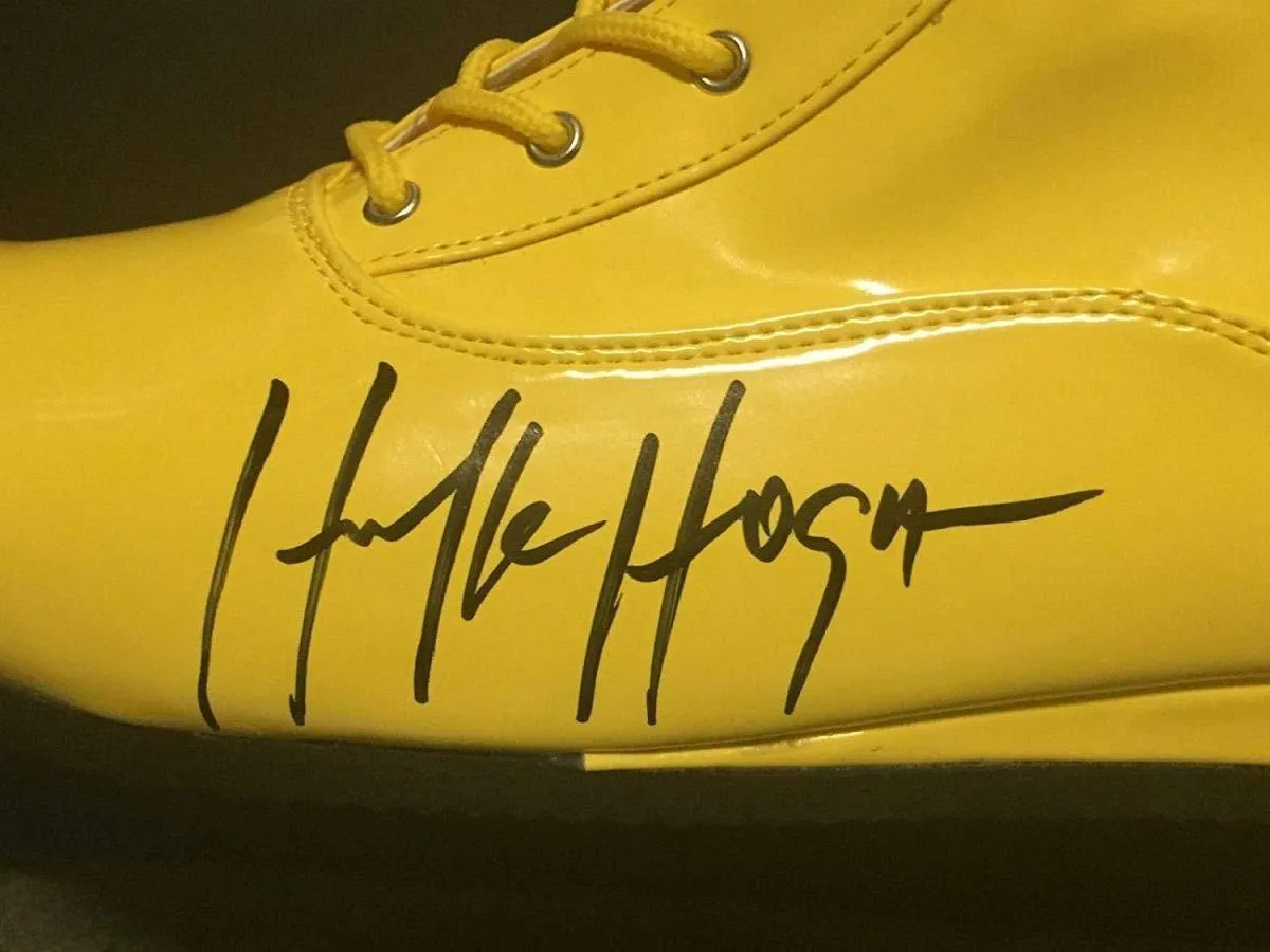 Autographed/Signed Hulk Hogan Yellow WWE Wrestling Boot/Shoe JSA COA