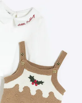 Baby Beige Christmas Pudding knit Romper Set