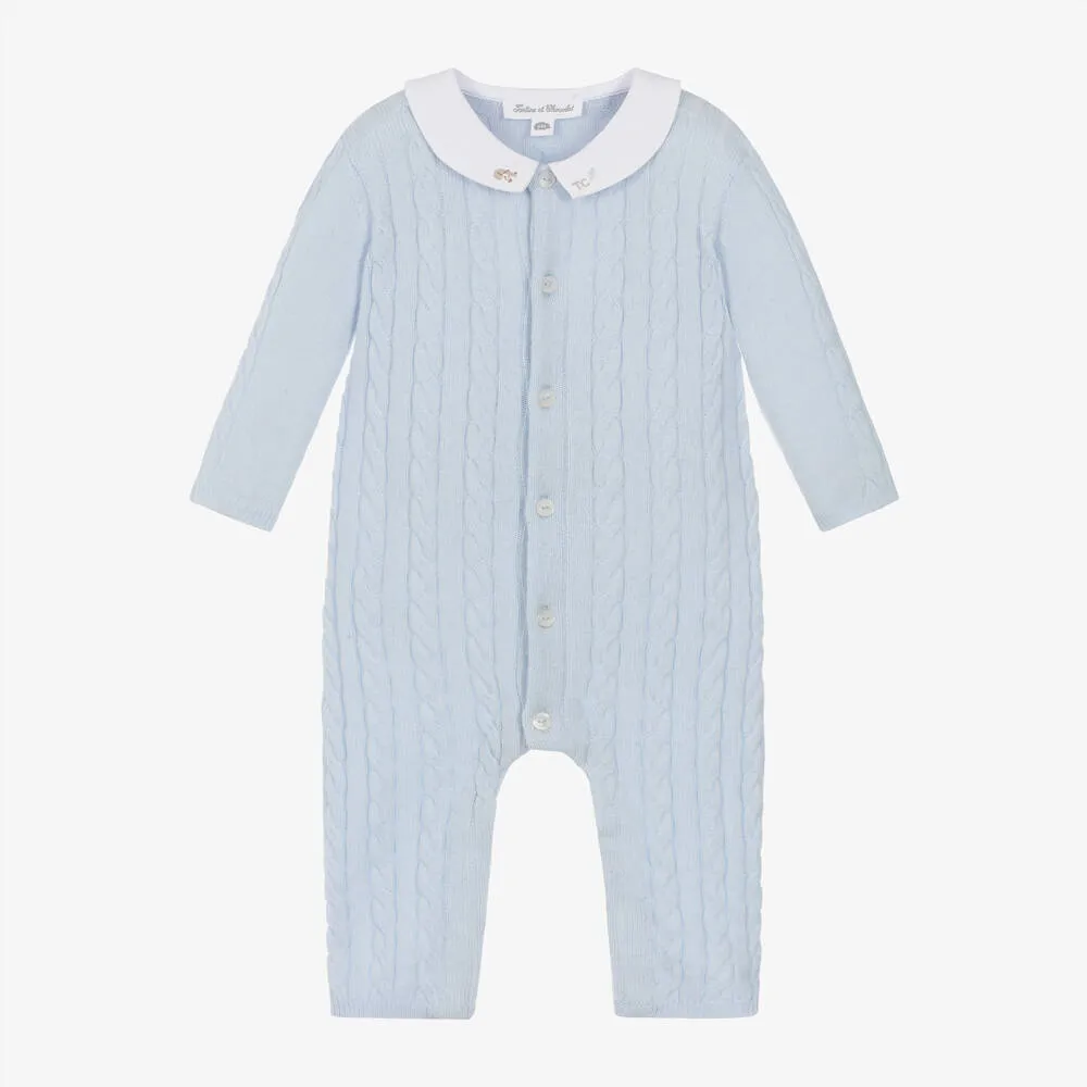 Baby Boys Blue Wool & Cashmere Romper