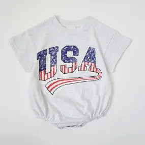 Baby USA T-Shirt Romper (0-12m) - Light Heather Gray