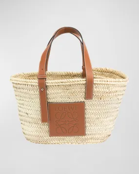 Basket Small Bag in Palm Leaf with Leather Handles