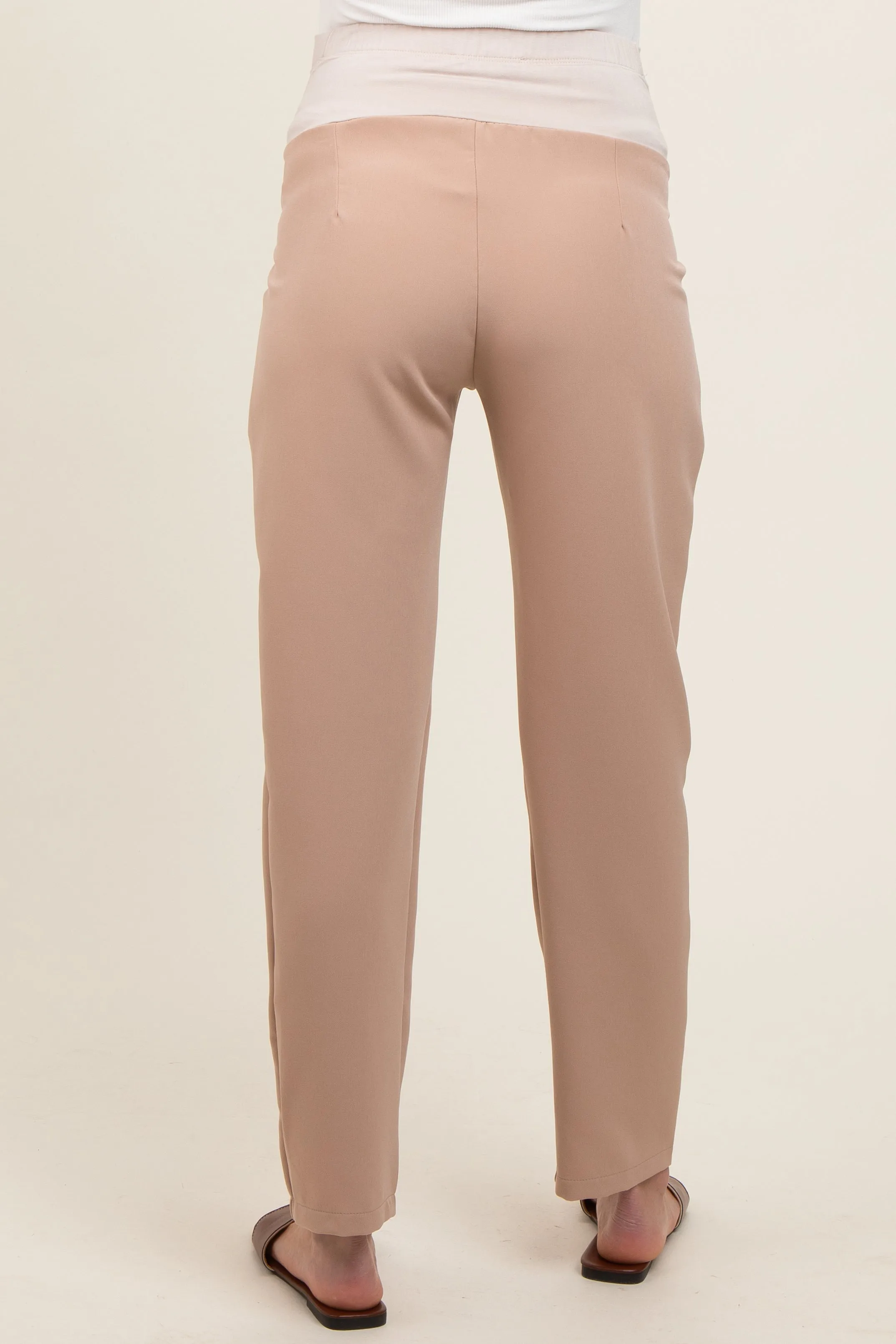 Beige Pleated Relax Fit Maternity Pants