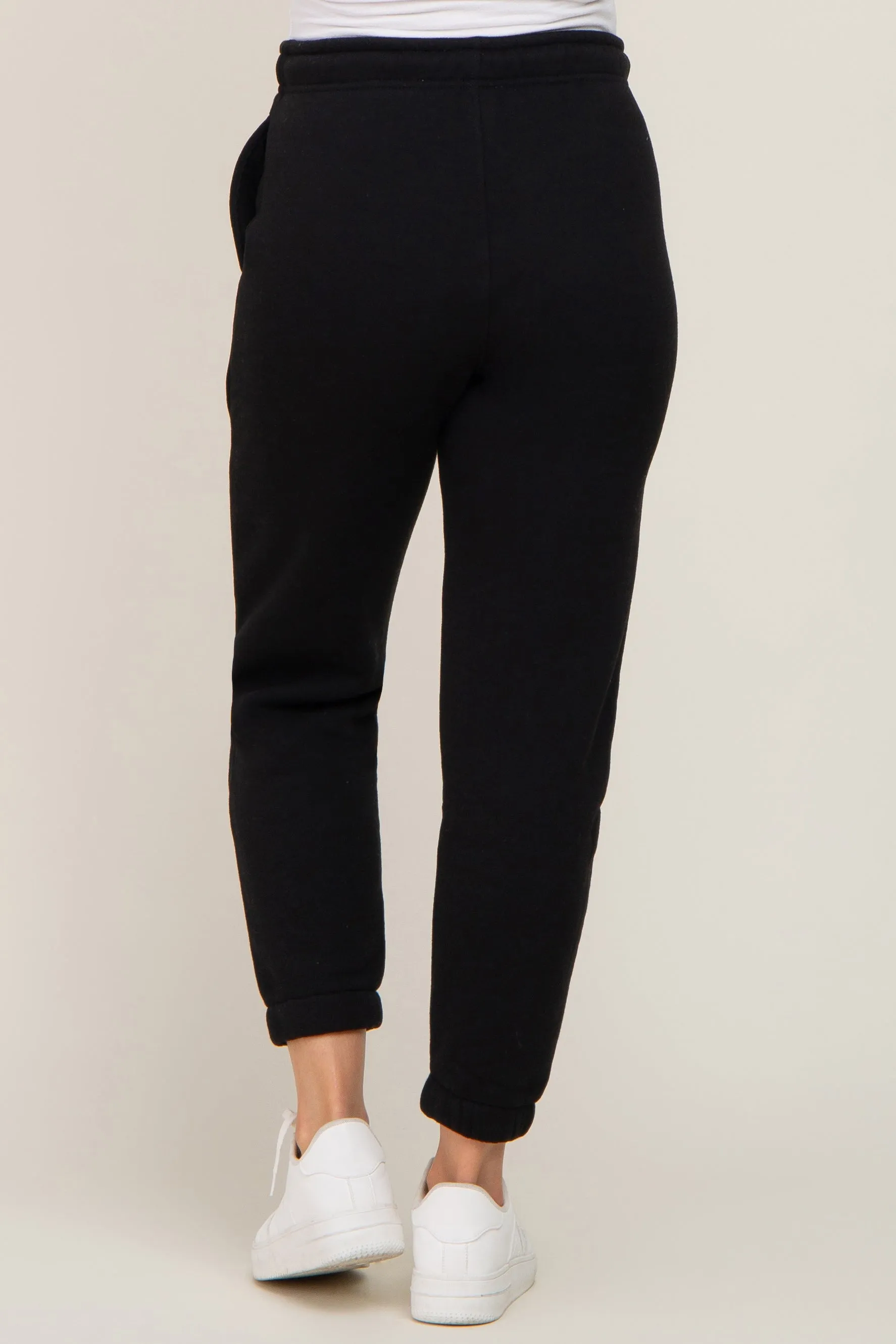 Black Basic Fleece Maternity Sweatpants