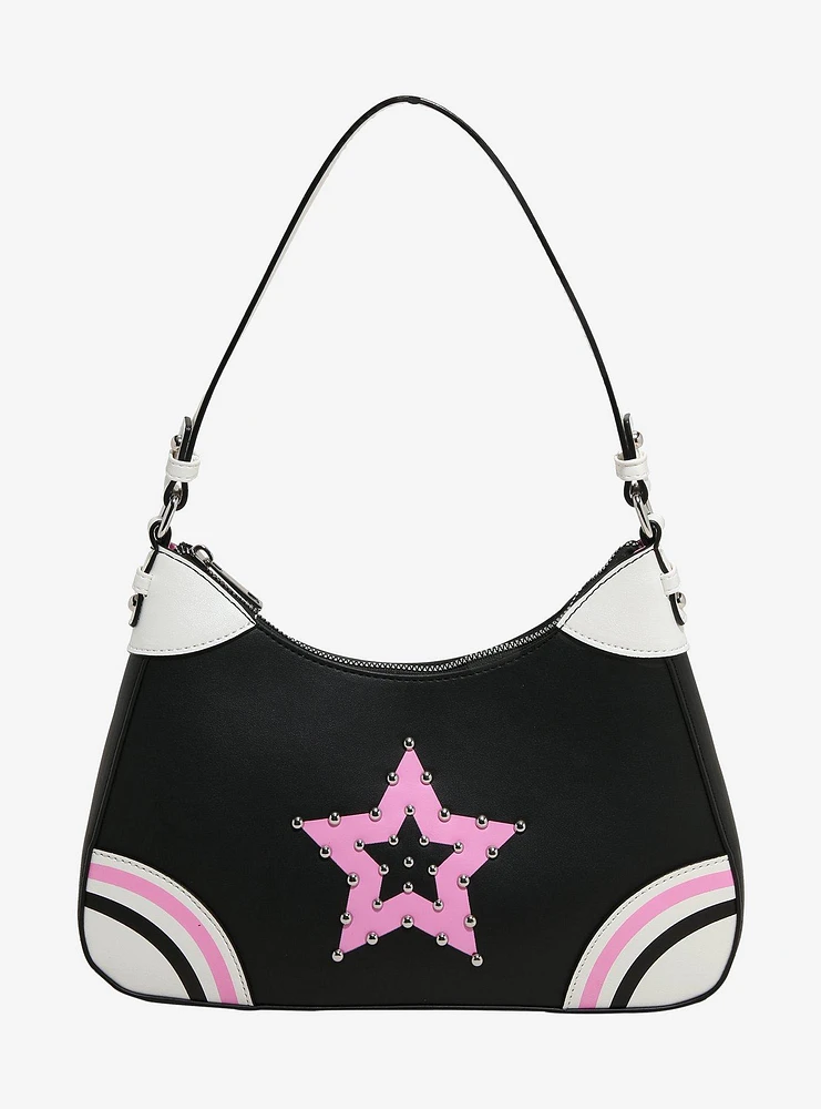 Black Pink Studded Star Shoulder Bag