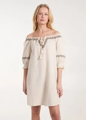 Blue Vanilla Stone Sleeve Embroidered Tunic Dress