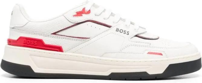 BOSS logo-print panelled leather sneakers White