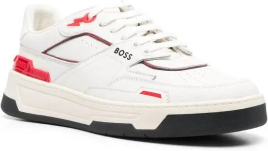 BOSS logo-print panelled leather sneakers White