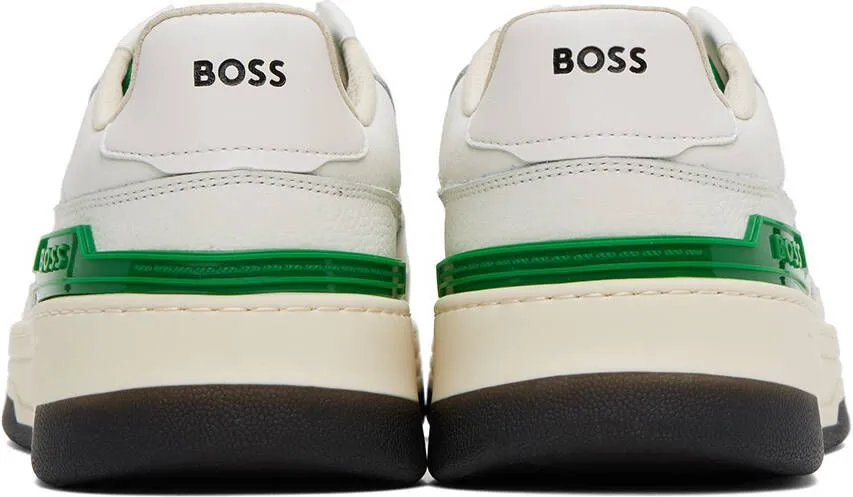 BOSS White & Green Reflective Sneakers