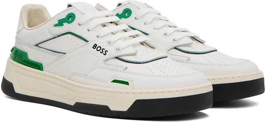 BOSS White & Green Reflective Sneakers