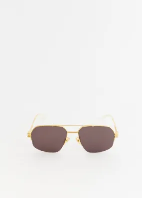 Bottega Veneta Eyewear -  Bond Metal Half-Rim Aviator Sunglasses - Sunglasses