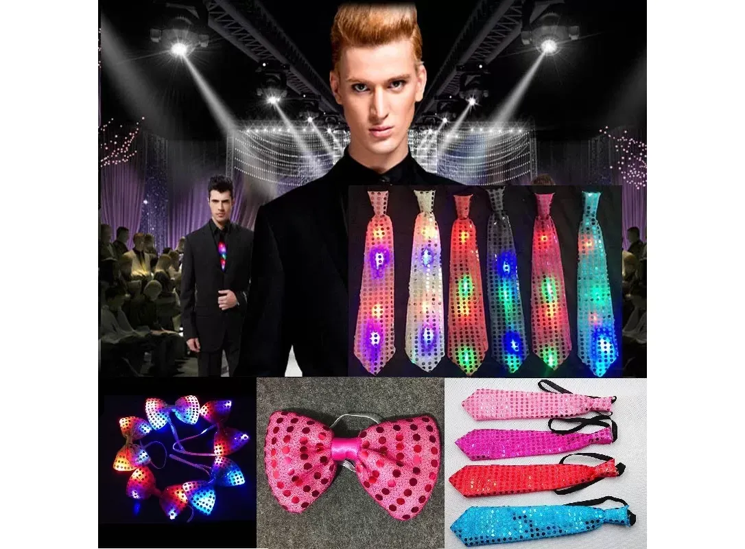 Bowtie Flashing Light Up Sequin Necktie LED Bow Tie Necktie Club Bar Xmas Party Women Tie Wedding Bowtie Luminous Gift