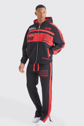 Boxy Zip Through Moto Panel Split Hem Tracksuit