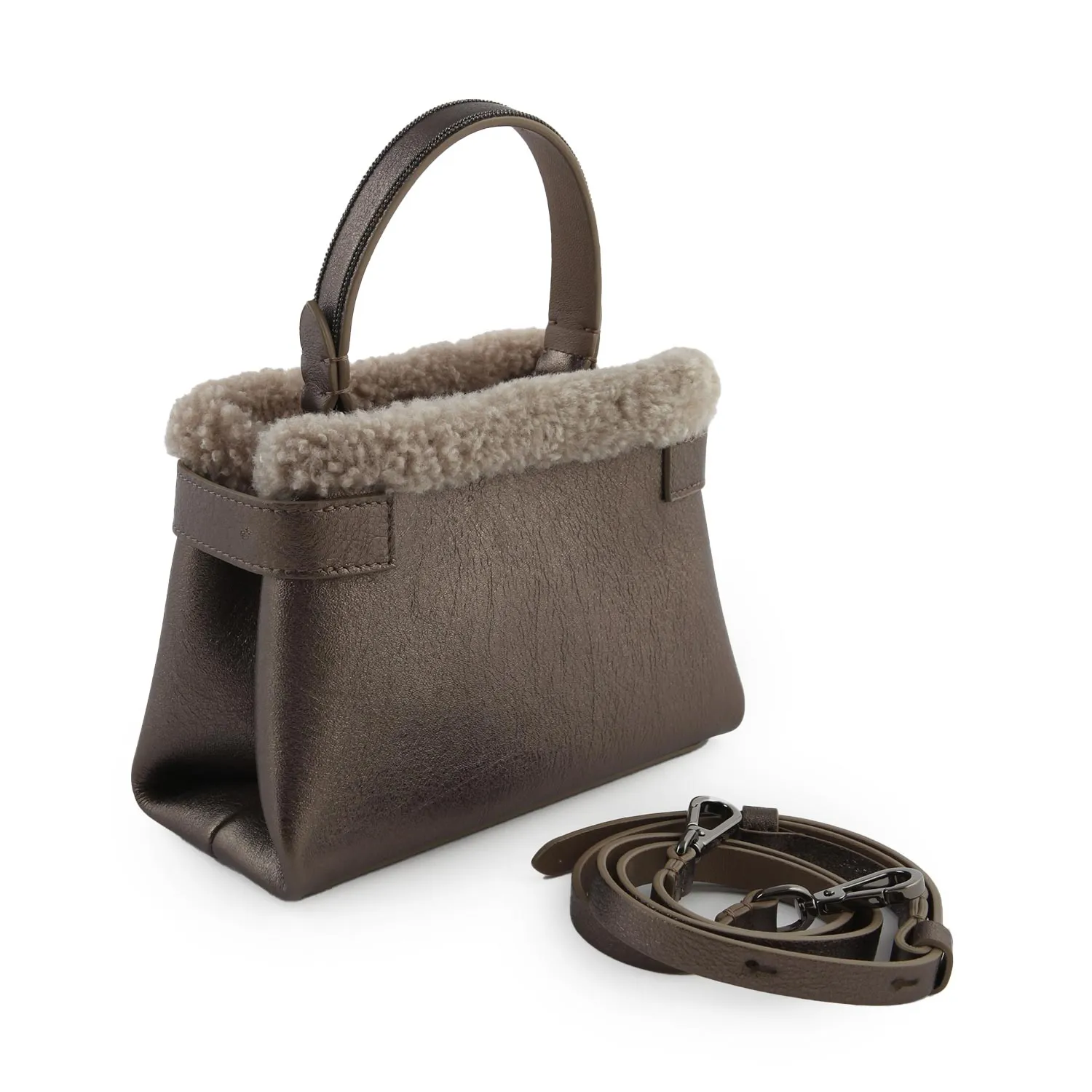 Brunello Cucinelli Metallic Brown Leather Cucinelli City Bag