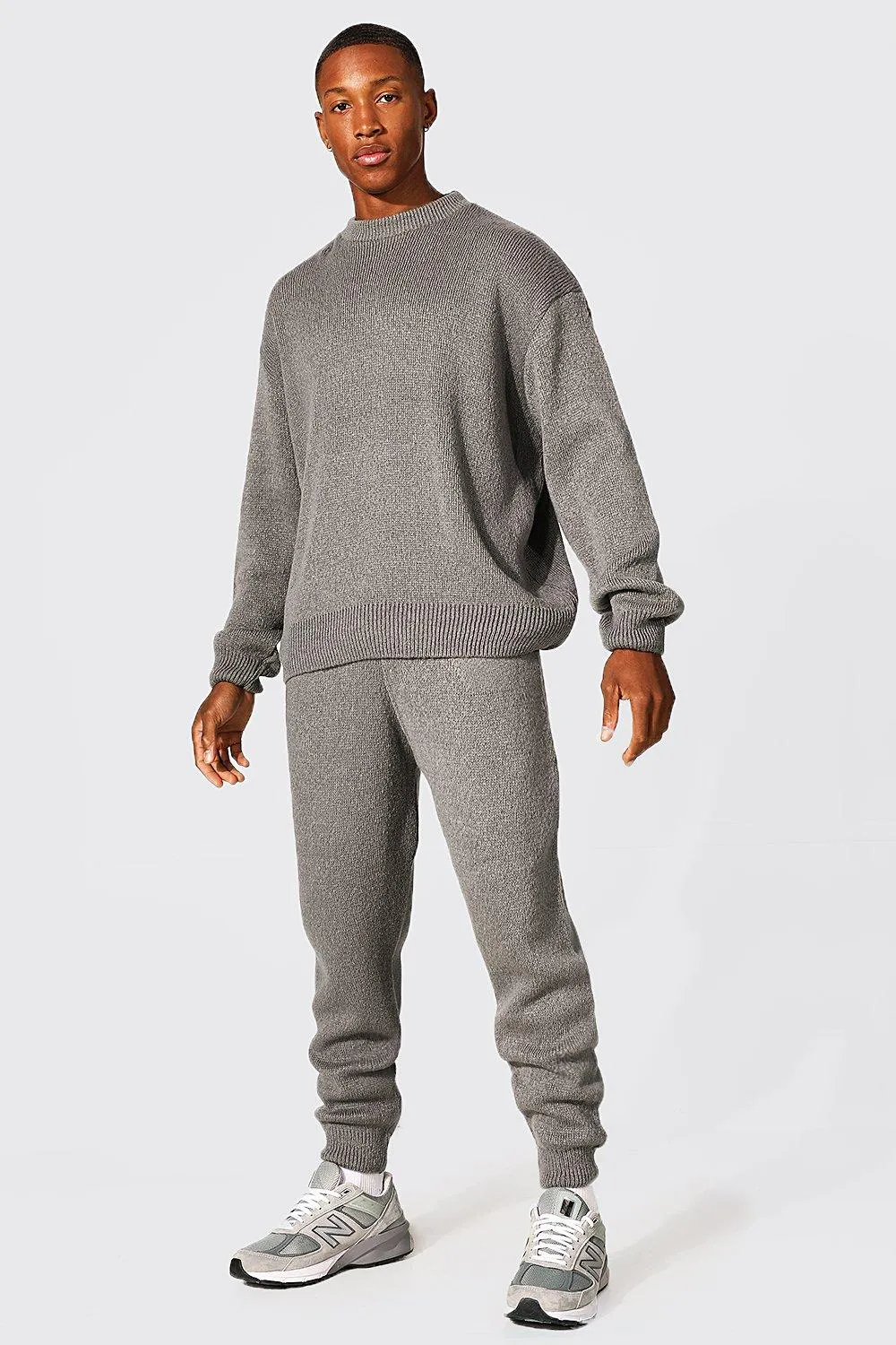 Brushed Knit Extended Neck Jumper Tracksuit | boohooMAN UK