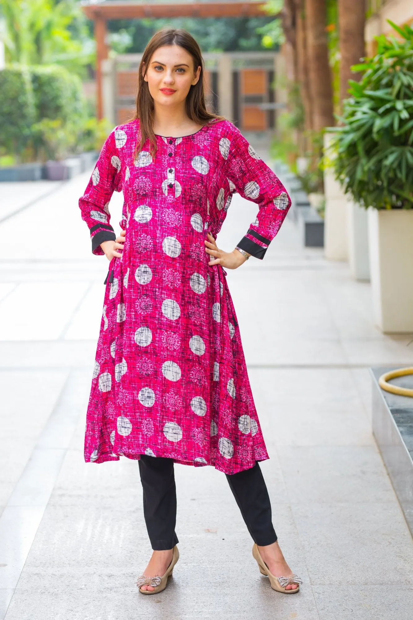 Burgundy Geometrical Maternity & Nursing Kurta