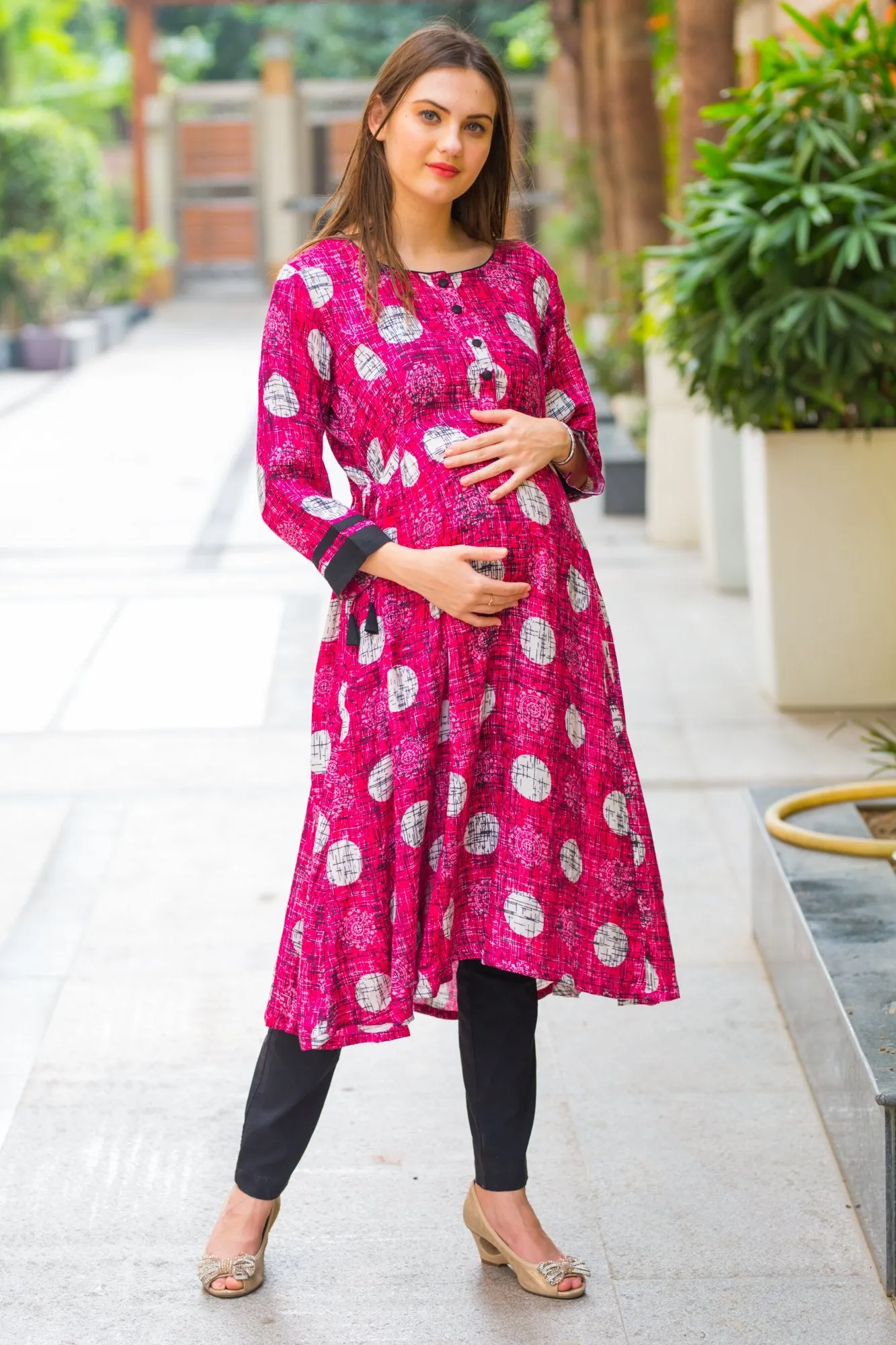 Burgundy Geometrical Maternity & Nursing Kurta