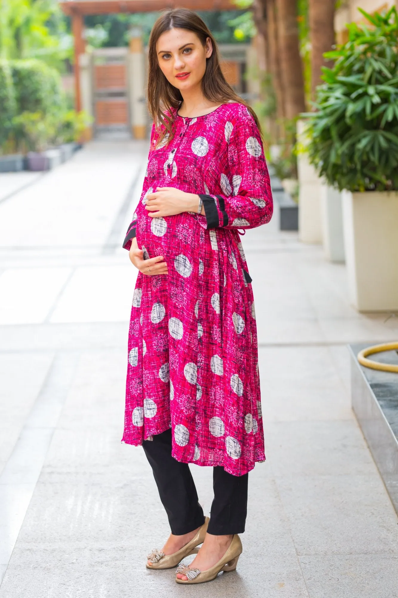 Burgundy Geometrical Maternity & Nursing Kurta