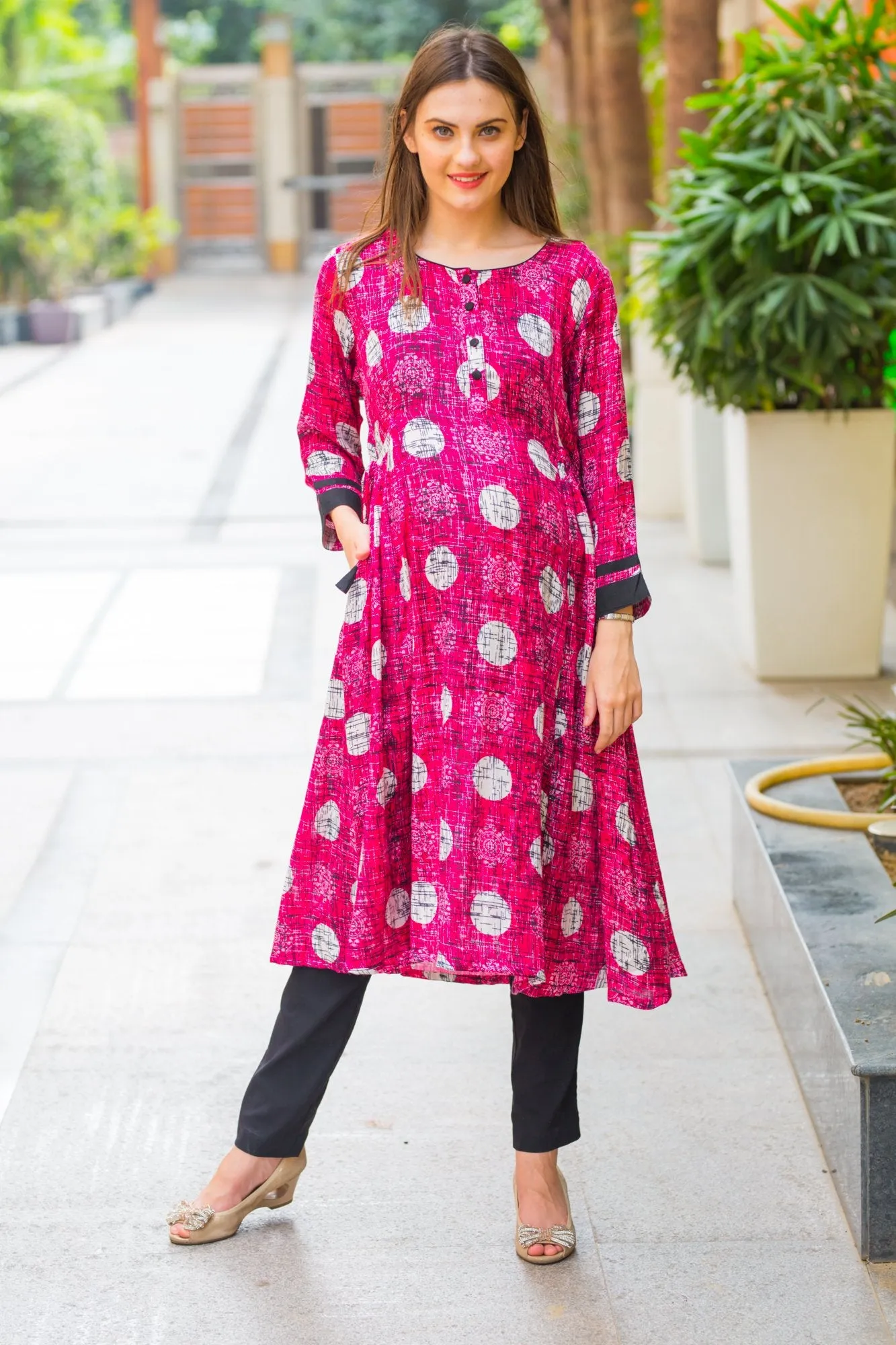 Burgundy Geometrical Maternity & Nursing Kurta