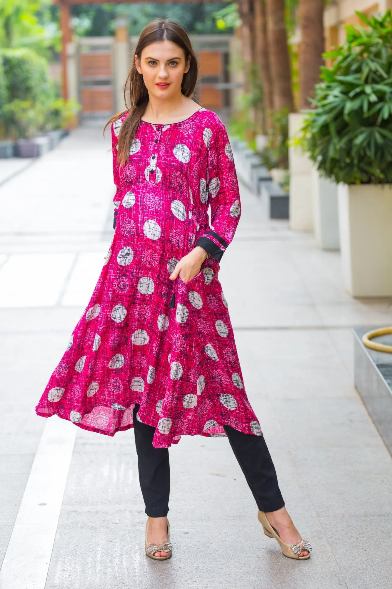 Burgundy Geometrical Maternity & Nursing Kurta