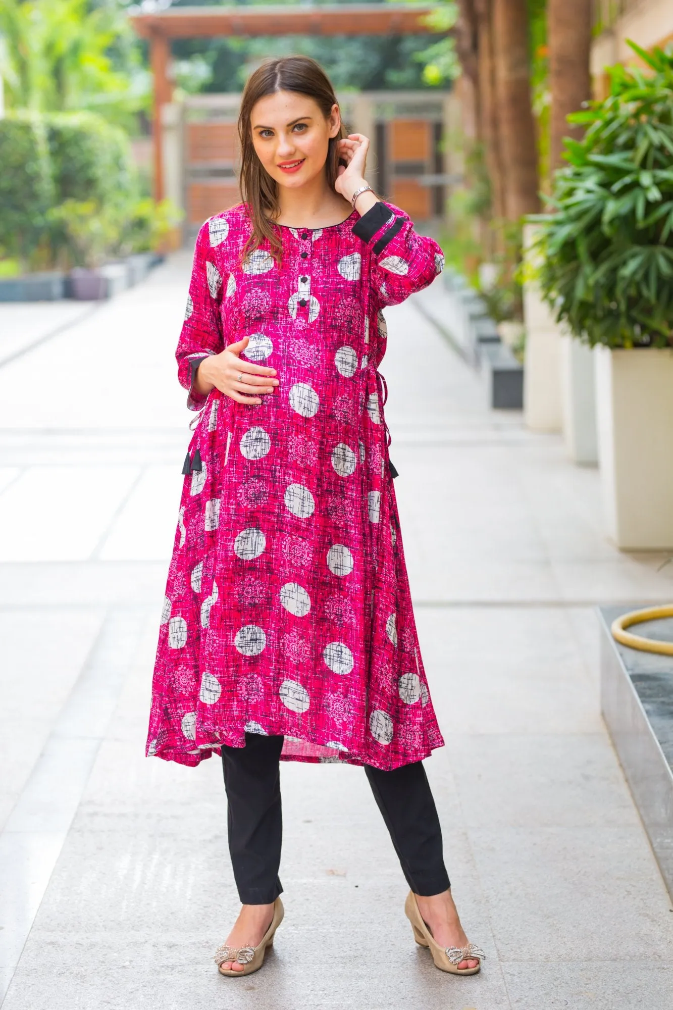 Burgundy Geometrical Maternity & Nursing Kurta