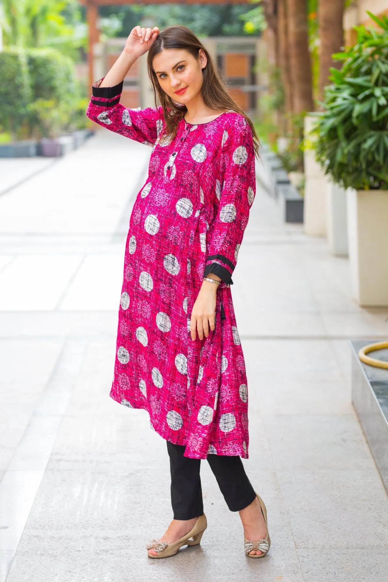 Burgundy Geometrical Maternity & Nursing Kurta