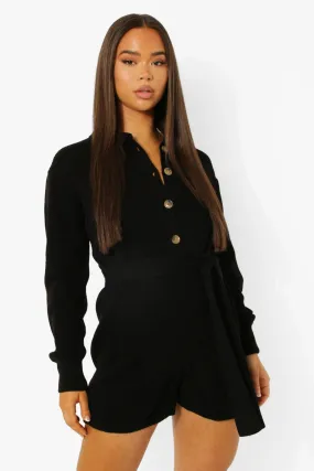 Button Through Belted Knitted Romper