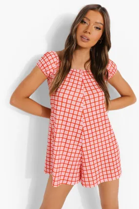 Check Off The Shoulder Swing Romper