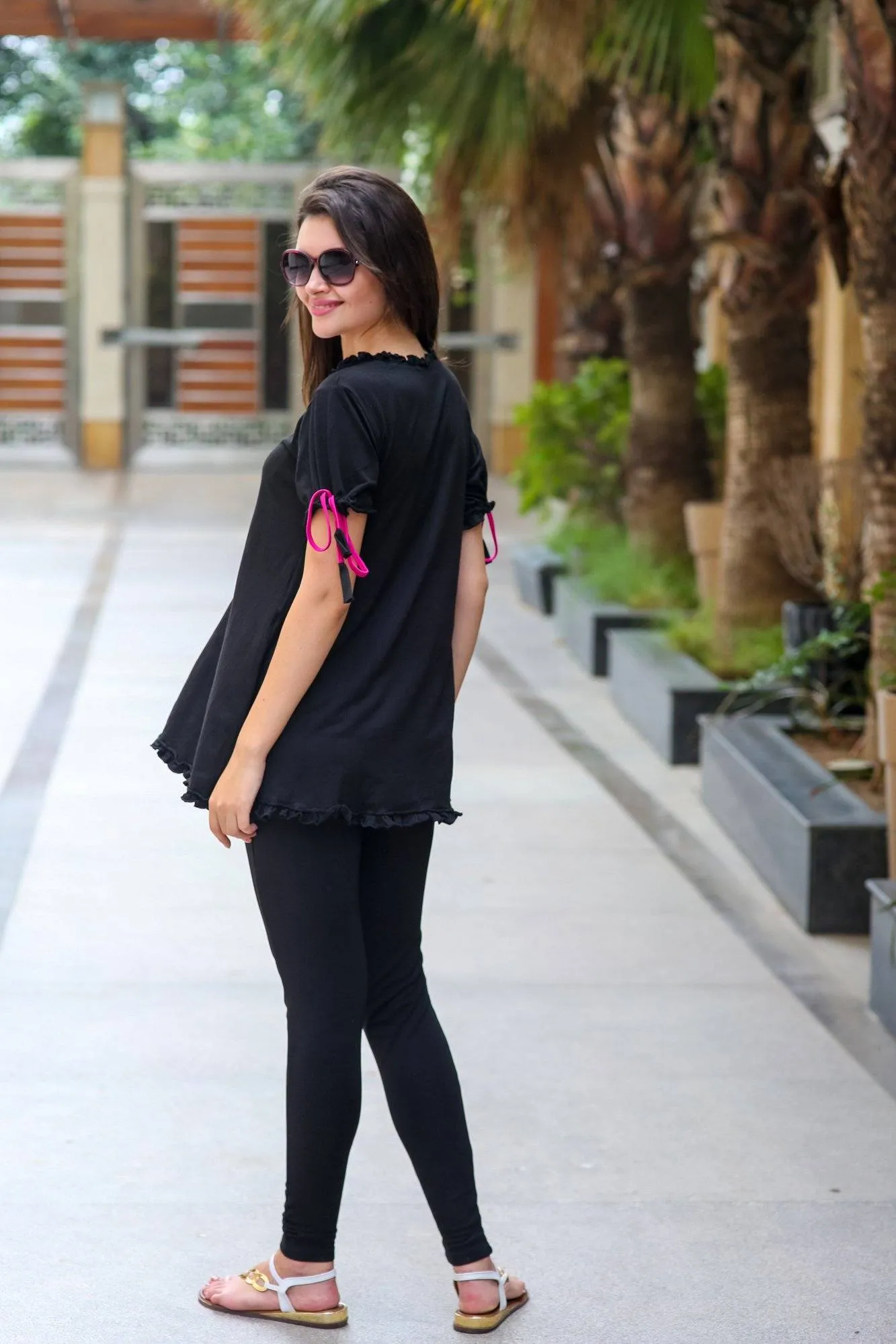 Chic Black Maternity & Nursing Frill Top