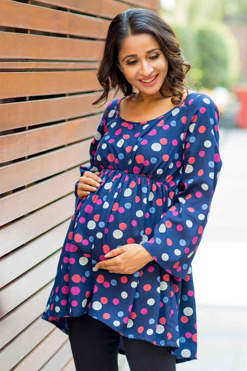 Chic Multicolor Polka Dot Gathered Maternity Top