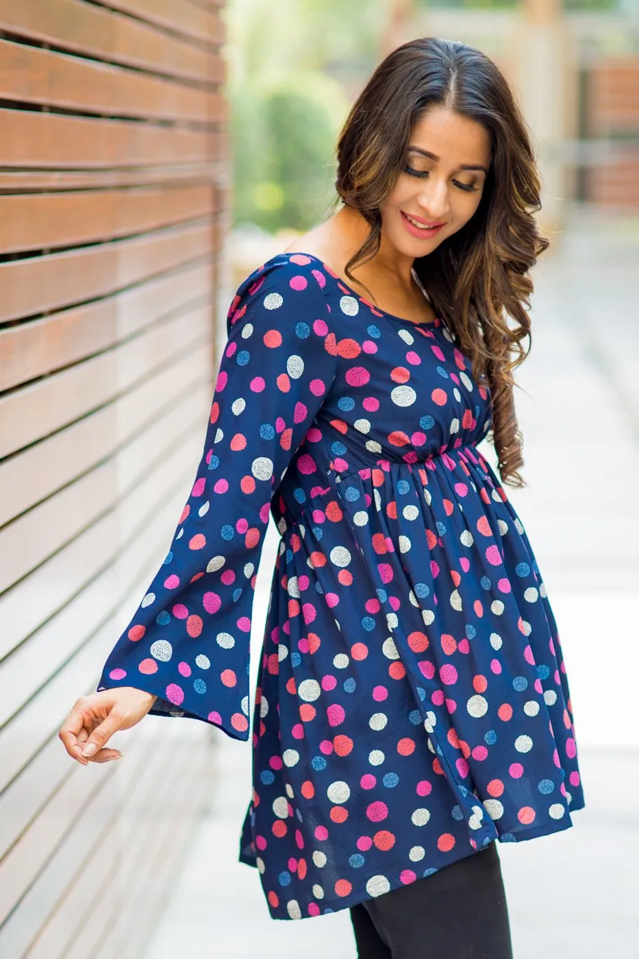 Chic Multicolor Polka Dot Gathered Maternity Top