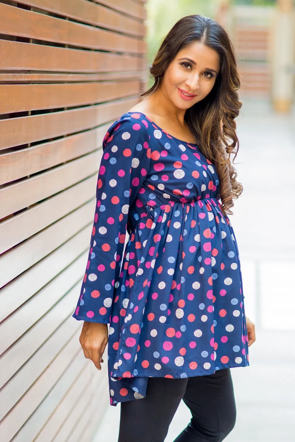 Chic Multicolor Polka Dot Gathered Maternity Top